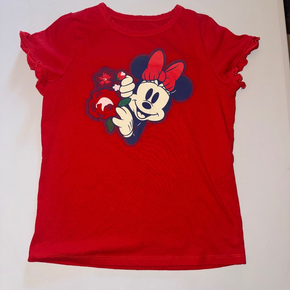 Disney Minnie Mouse Revery Kids Outfit Set Size 7 Red Ruffle Tee Skinny Jeans